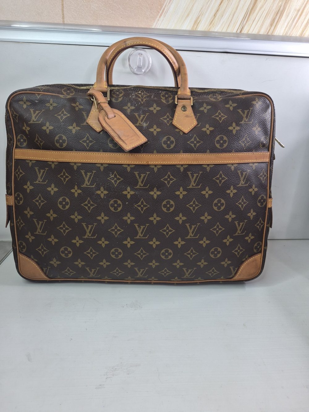 Louis Vuitton Monogram Canvas Briefcase with Tan Leather Trim